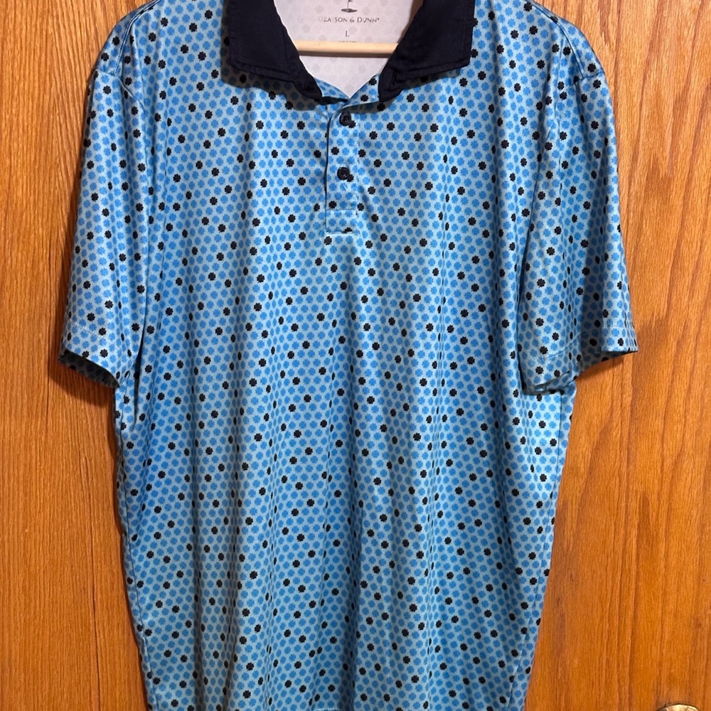 Grayson & Dunn golf men’s sz large Stylish Blue Polka Dot Polo‎ Shirt